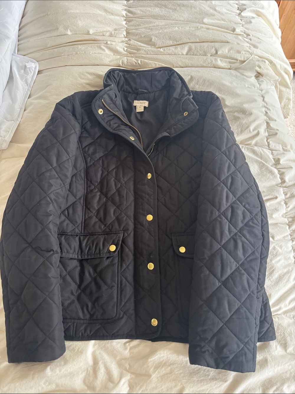 J. Crew Quilted Puffer Black with Gold Buttons